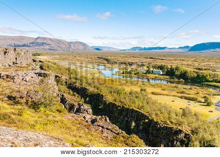 View Of Rift Valley With Fault In Thingvellir Park