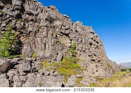 Rock Walls Of Almannagja Fault In Thingvellir Park