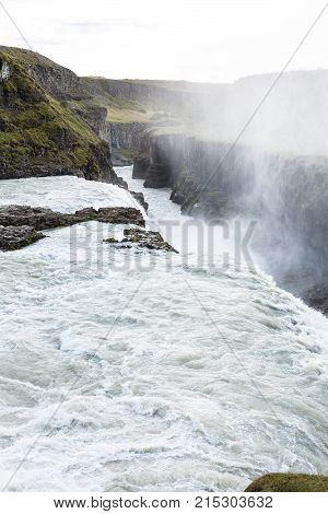 Gullfoss Waterfall Falls In Canyon Of Olfusa River