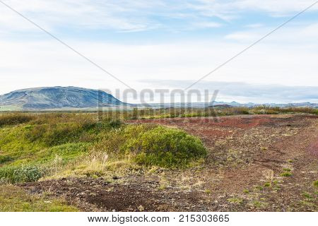 Flat Land With Old Volcano In Iceland