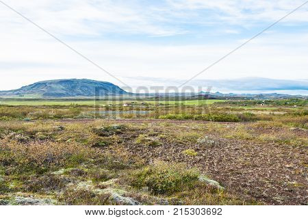 Icelandic Landscape With Road Route 35 In Autumn