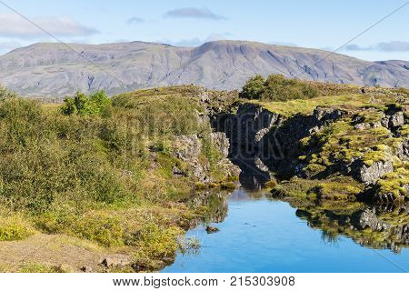 View Of Silfra Gorge In Valley Of Thingvellir