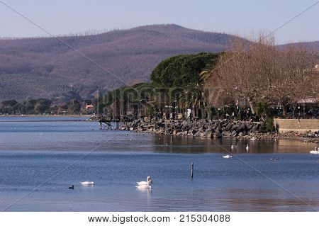view of trevignano romano, on the lake of bracciano province of roma, lazio, italy