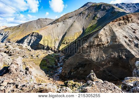Stream In Gorge In Landmannalaugar In Iceland