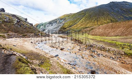 River In Graenagil Canyon In Iceland