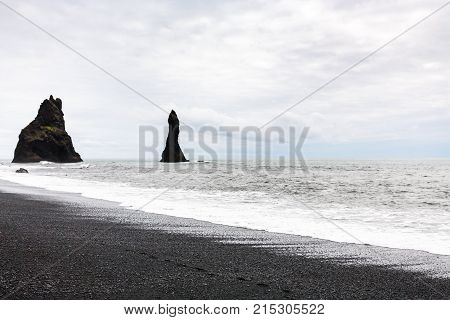 Reynisdrangar Basalt Columns On Reynisfjara Beach