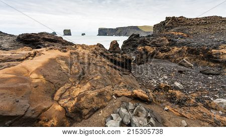 Atlantic Volcanic Beach And View Of Dyrholaey