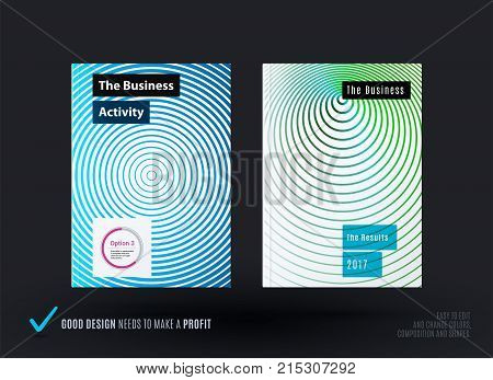 Design of business vector template, brochure, abstract annual report, cover modern layout, flyer in A4 with olourful round circle blend effect, abstract lines for finance, teamwork with background.