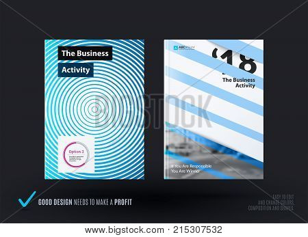 Design of business vector template, brochure, abstract annual report, cover modern layout, flyer in A4 with olourful round circle blend effect, abstract lines for finance, teamwork with background.