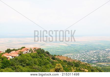 Panoramic view of the Alazani valley from the height of the hill on the Signaghi Gorgia.