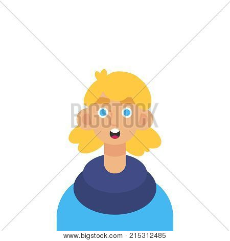 Young man face, surprised facial expression, cartoon vector illustrations isolated on white background. Handsome boy emoji surprised, shocked, amazed, astonished. Surprised face expression eps10
