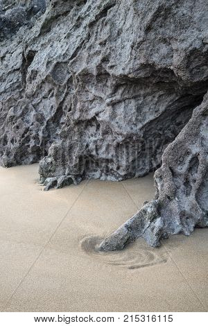 Intimate Landscape Image Of Rocks And Sand On Broadhaven Beach In Pembrokeshire Wales