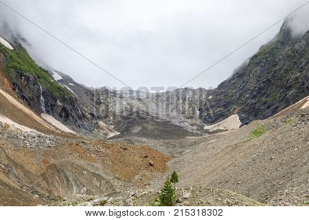Mestiachala river near Chalaadi glacier in Caucasus mountains in summer in Georgia