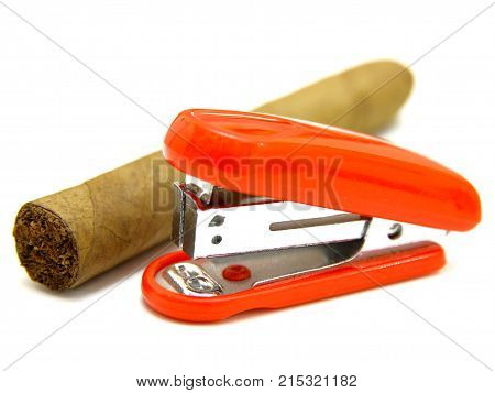 Red Stapler And Cigar