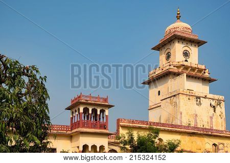 Scenic view to clock tower next to the City Palace in Jaipur, India