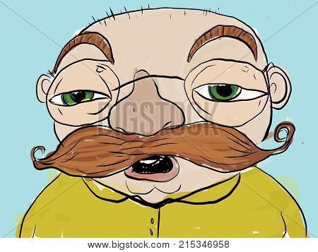 Oriental cartoon of a man looking asian with glasses and large moustache