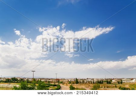 Aghlabid Basins reservoir outside city walls. Panorama view from above. Kairouan Tunisia