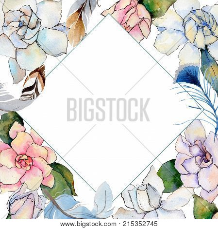Wildflower gardenia  flower frame in a watercolor style. Full name of the plant: gardenia . Aquarelle wild flower for background, texture, wrapper pattern, frame or border.