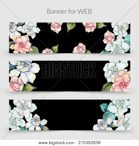 Wildflower gardenia  flower frame in a watercolor style. Full name of the plant: gardenia . Aquarelle wild flower for background, texture, wrapper pattern, frame or border.