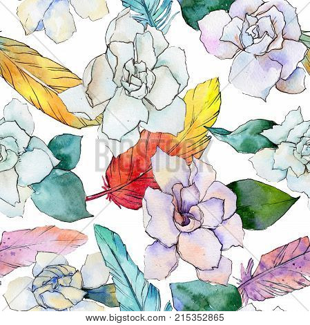 Wildflower gardenia flower pattern in a watercolor style. Full name of the plant: gardenia . Aquarelle wild flower for background, texture, wrapper pattern, frame or border.