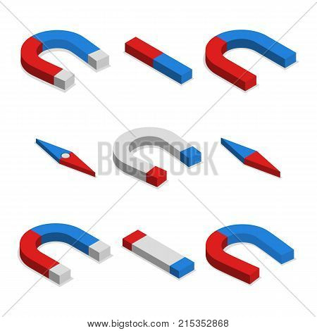 Set of different magnets isolated on white background. Flat 3d isometric style vector illustration.