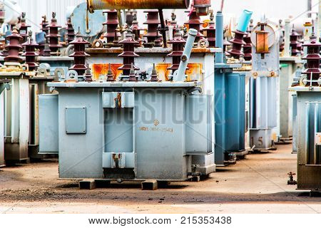 Transformer On The Concrete Floor.