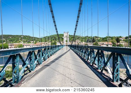 View of the bridge over Ardeche river between Aigueze and Saint-Martin-d'Ardeche south-central France