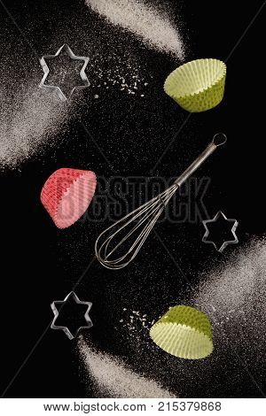 Artistic and creative baking concept showing necessary baking ingredients
