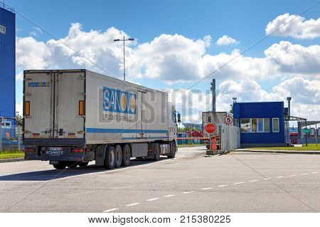 St. Petersburg Russia - July 27 2017: a lorry is going to security check point.