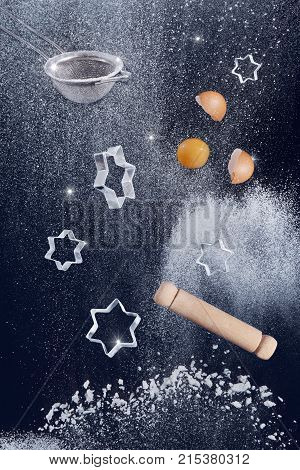 Artistic and creative baking concept showing necessary baking ingredients