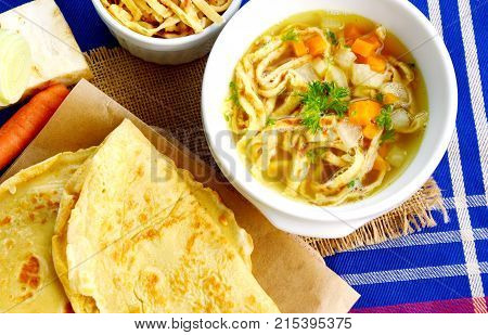clear soup with sliced pancakes (German name is Frittatensuppe)