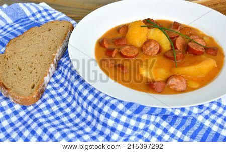 Potato Goulash with Sausage (German name is kartoffel wurst gulasch)