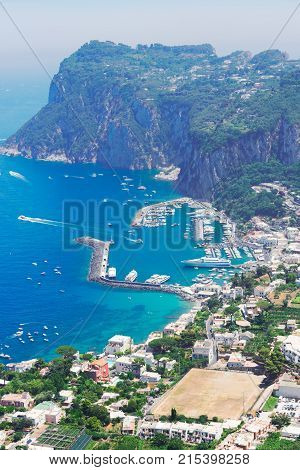 view of Marina Grande habour from above, Capri island, Italy