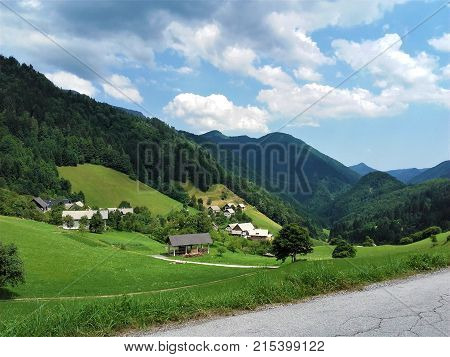 View over the peaceful village of Zgornja Sporica Slovenia