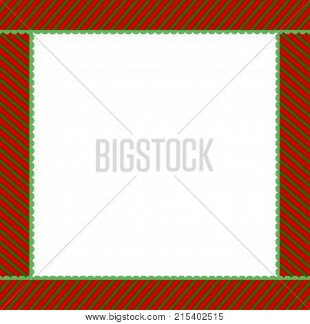 Cute Christmas Or New Year Frame With Green And Red Diagonal Stripes