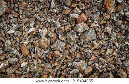 Crushed stone texture. Break stones background. Macadam