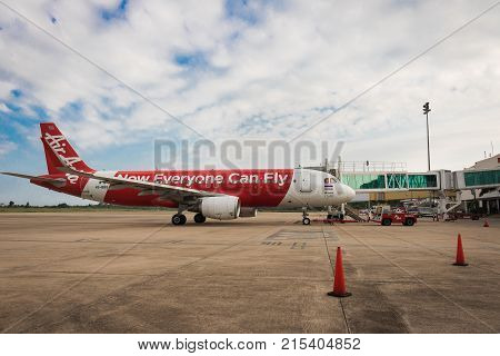 KHONKAEN THAILAND - October 22 2017 : Thai airasia airbus parked in Khonkaen airport in morning.