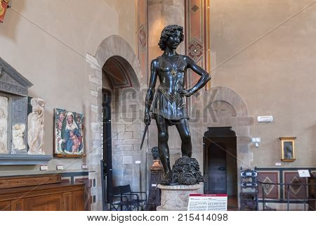 Florence Italy - April 09 2017: Interior of Bargello also known as the Palazzo del Bargello Museo Nazionale del Bargello or Palazzo del Popolo now an art museum