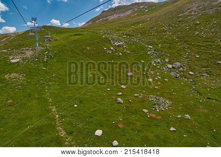 GODERDZI, ADJARA REGION, GEORGIA - 08 AUGUST 2017: New Cableway over majestic Adjaran mountain landscapes near Khulo village