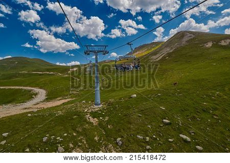 GODERDZI, ADJARA REGION, GEORGIA - 08 AUGUST 2017: New Cableway over majestic Adjaran mountain landscapes near Khulo village