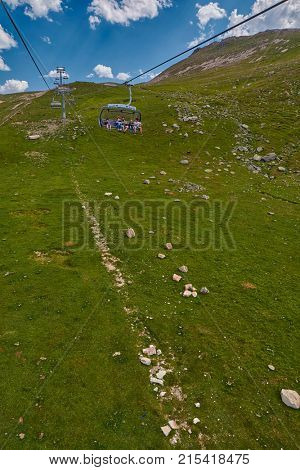 GODERDZI, ADJARA REGION, GEORGIA - 08 AUGUST 2017: New Cableway over majestic Adjaran mountain landscapes near Khulo village