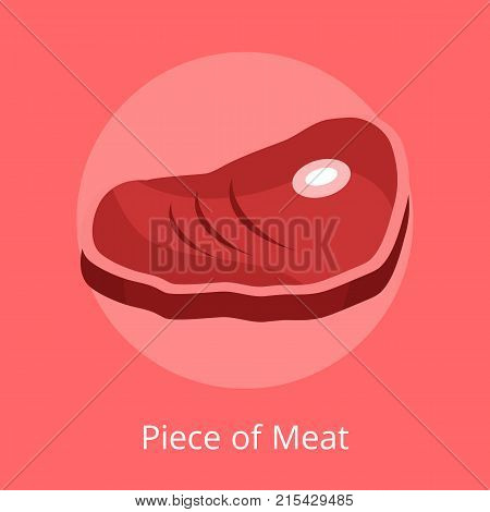 Piece of meat bacon steak on bone vector illustration isolated on red. Fresh grilled meat, nutrition beef with blood, bbc grill food