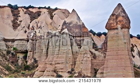 Love Valley Volcanic Mountain Landscape In Cappadocia, Turkey