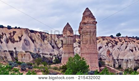 Love Valley Volcanic Mountain Landscape In Cappadocia, Turkey