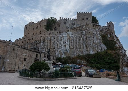 Caccamo, Italy - September 10, 2017: Medieval italian city with the Norman Castle in Sicily mountains Italy.
