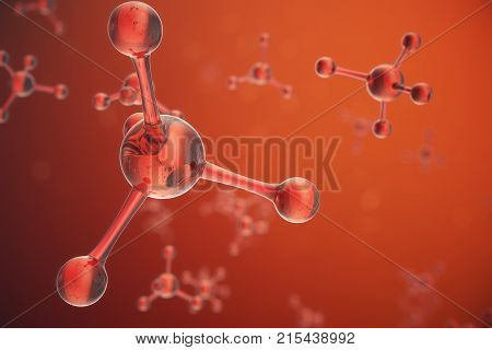 3D illustration Atoms structure. Science or medical background with molecules and atoms. Medical background for banner or flyer. Structure at the atomic level