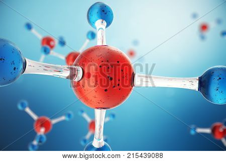 3D illustration molecules. Atoms bacgkround. Medical background for banner or flyer. Molecular structure at the atomic level