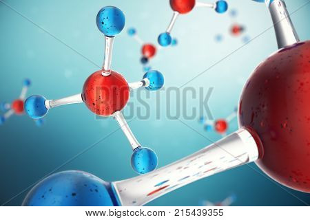 3D illustration molecules. Atoms bacgkround. Medical background for banner or flyer. Molecular structure at the atomic level