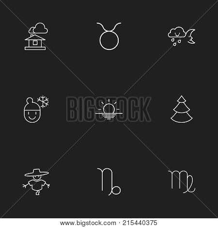 Set Of 9 Editable Air Outline Icons. Includes Symbols Such As Bull, Bugbear, Fishes And More