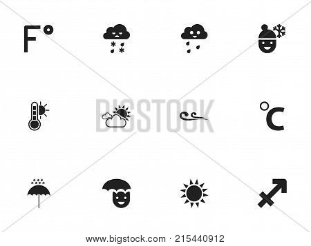 Set Of 12 Editable Air Icons. Includes Symbols Such As Overcast Weather, Winter Parasol, Celcius Degree And More